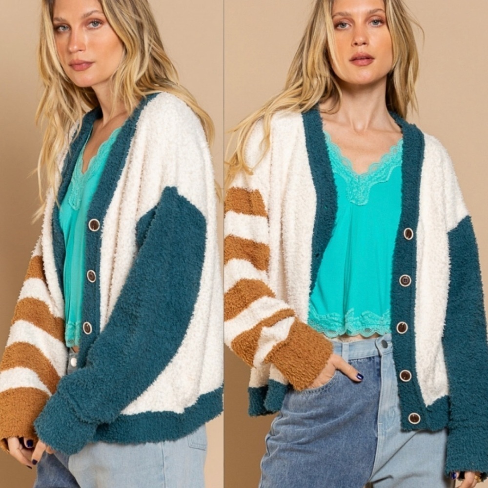 The REBECCA Varsity Berber Cardigan